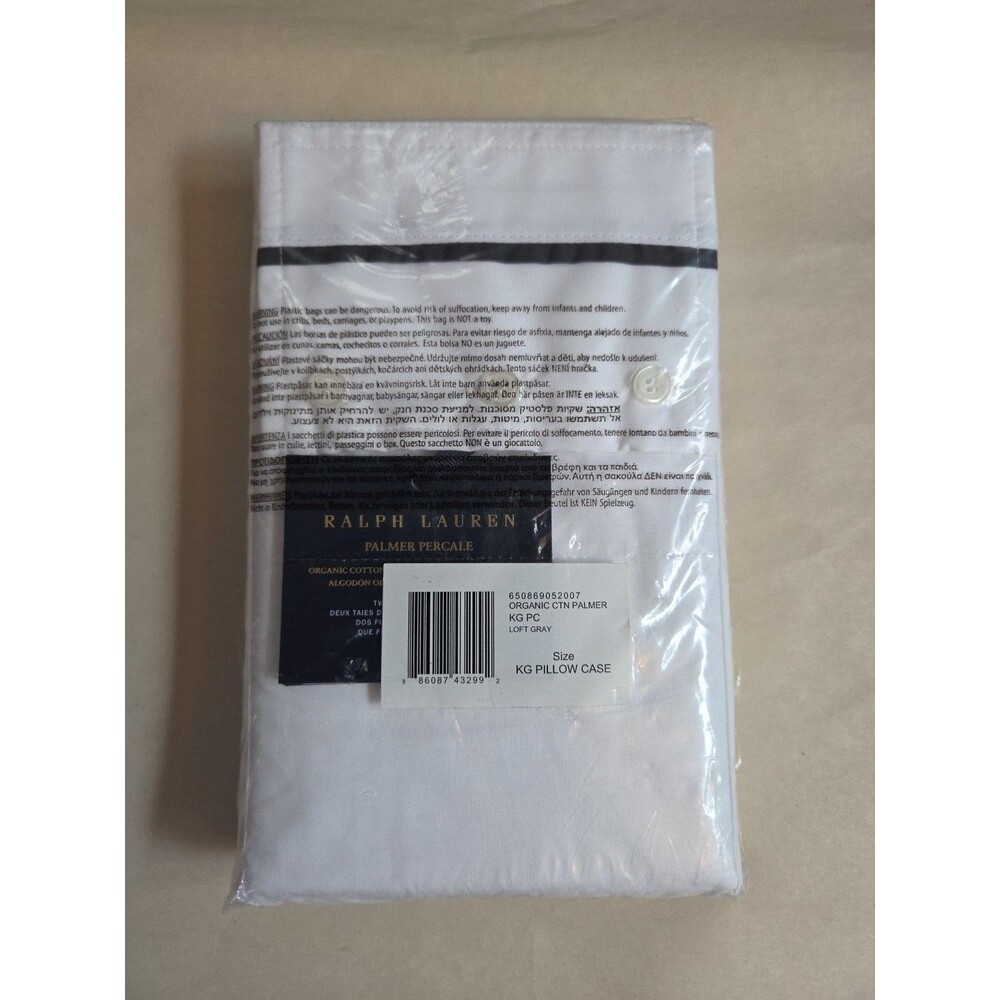 NEW Ralph Lauren Organic Cotton Percale Palmer King Pillowcases (2), Loft Gray - Picture 3 of 4